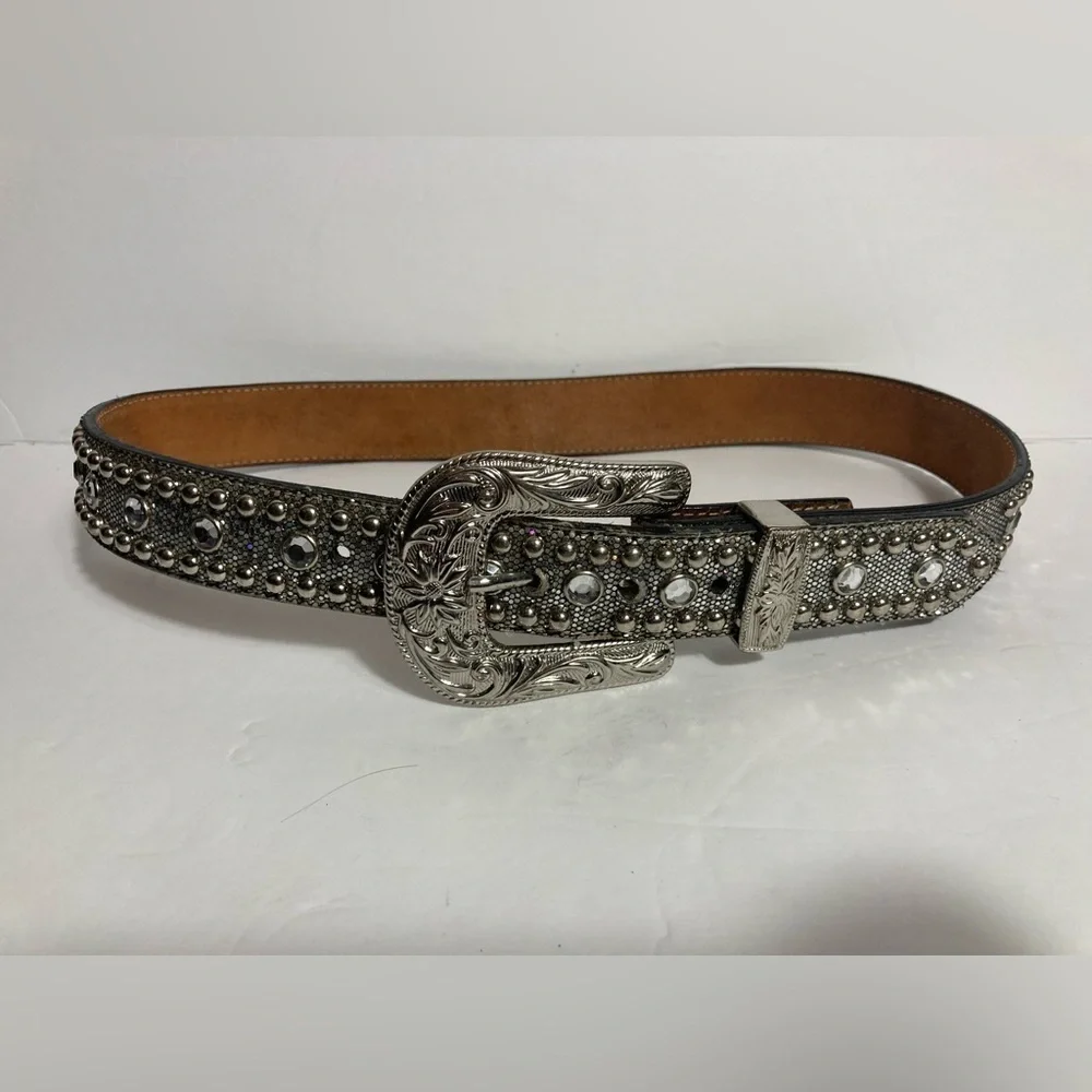 3D silver studded genuine leather belt Size 28